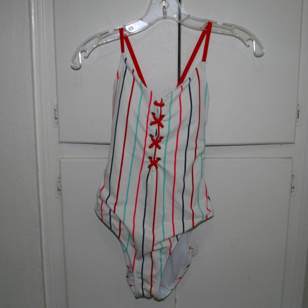 Xhilaration White Striped One-Piece Swim Suit